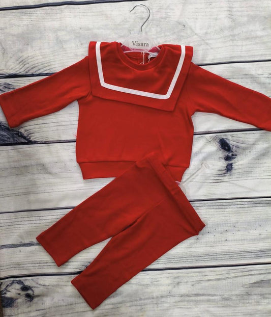 Red Sailor Style Collar girls tracksuit
