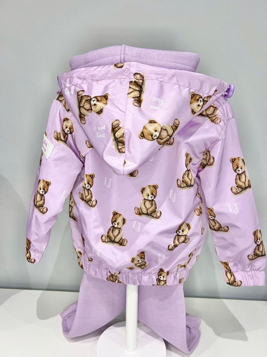 *New Colour* Arlo Teddy Print Rain Jacket - Kids Waterproof Jacket Lilac