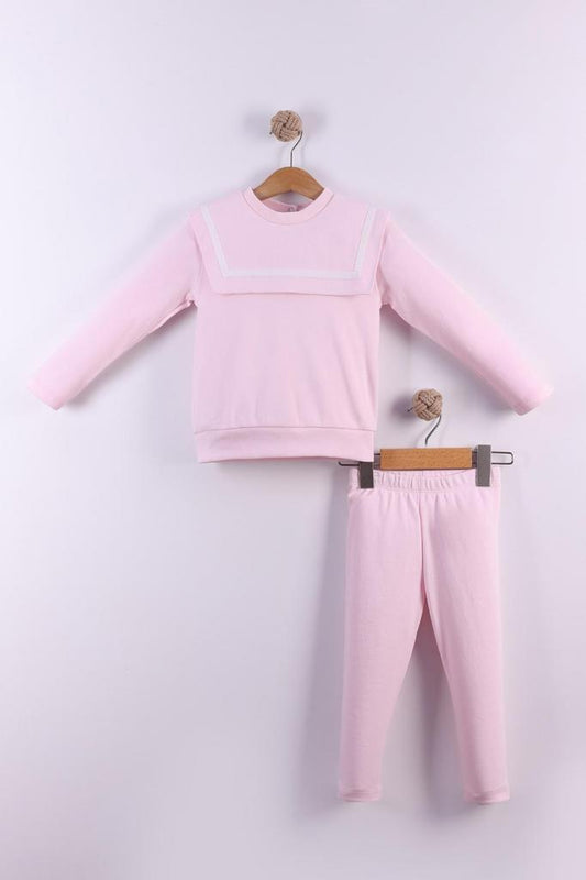 Pink Sailor Style Collar girls tracksuit