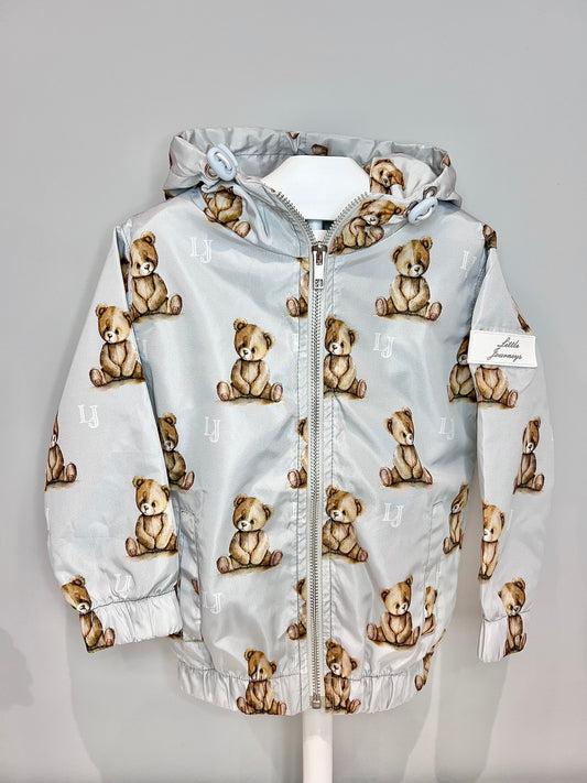 Arlo Pattern Teddy Rain Jacket Grey - Kids Waterproof Jacket