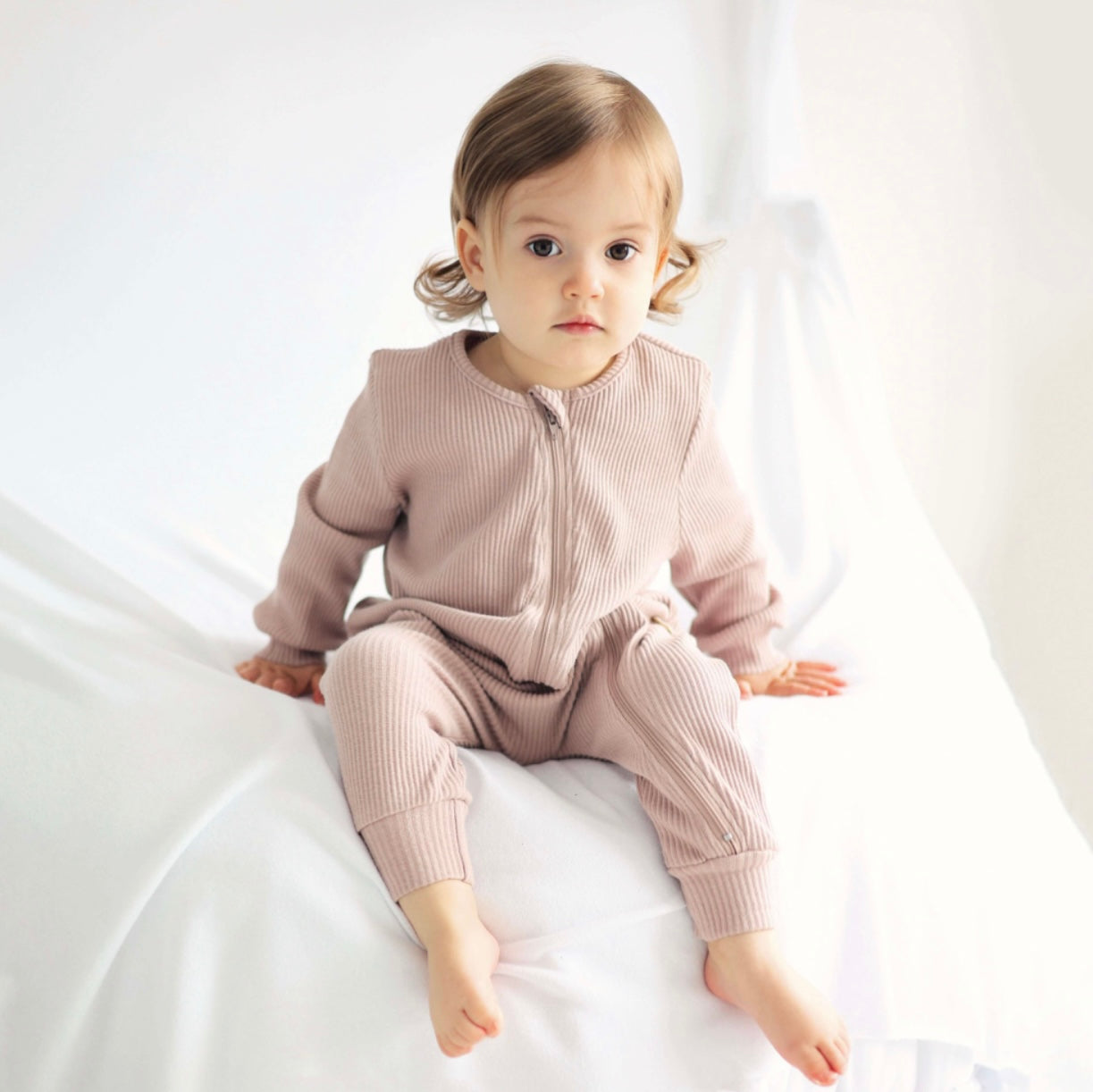 Zip Up Ribbed Romper Velvet Mocha