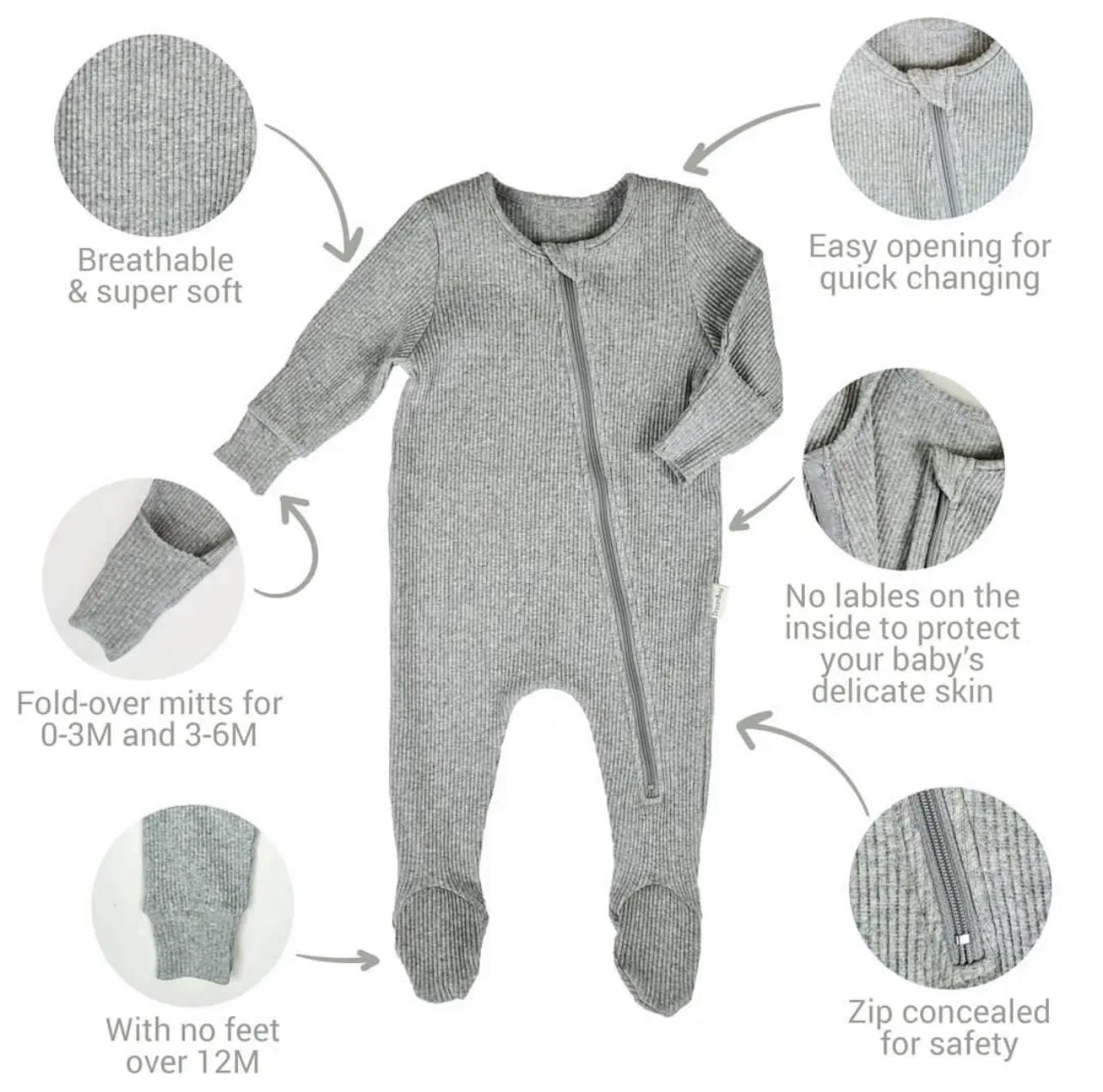 Zip Up Romper Dove Grey