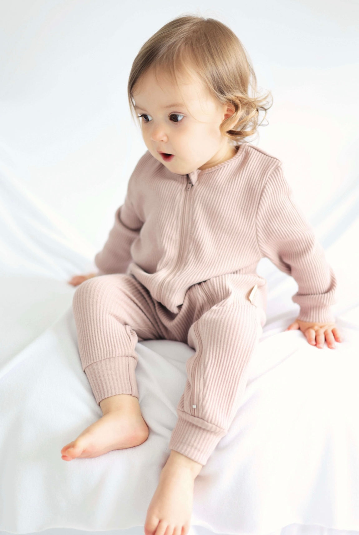 Zip Up Ribbed Romper Velvet Mocha