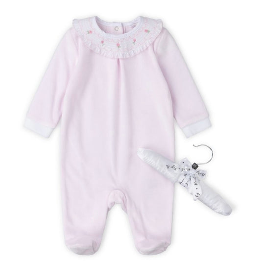 Smocked Rose Velour All In One