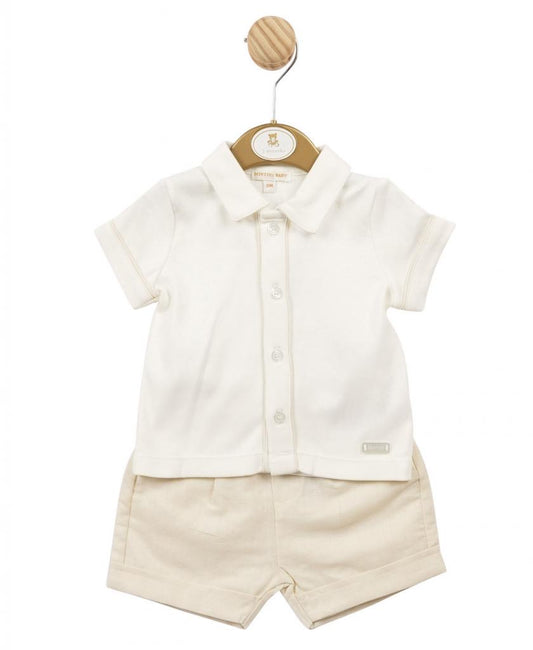 Mintini Linen Shirt & Shorts Set Beige