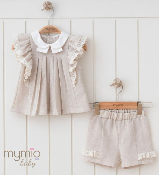 Linen Look Top & Shorts Set Beige