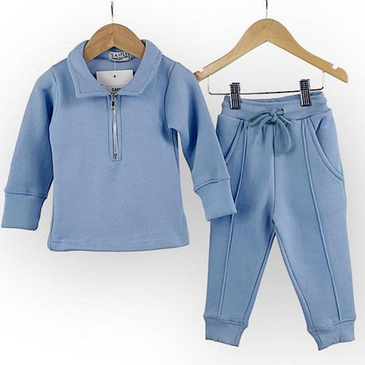 Samli Sky Half Zip Piped Lounge Set