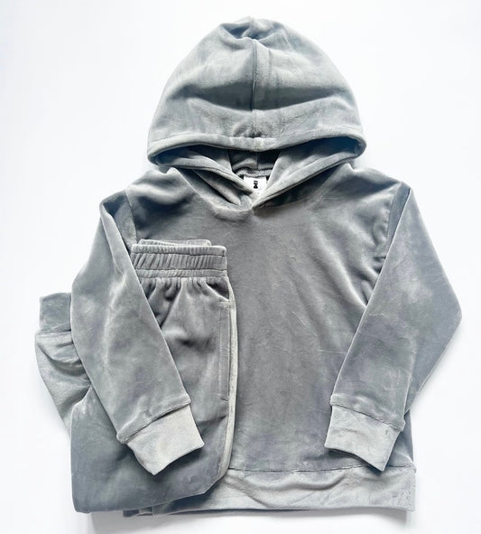 Grey Velour Hoodie Tracksuit