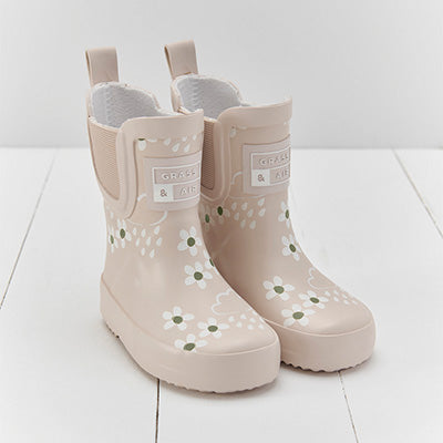 Floral Colour-Revealing Adventure Boots / Wellies Pampas Cream