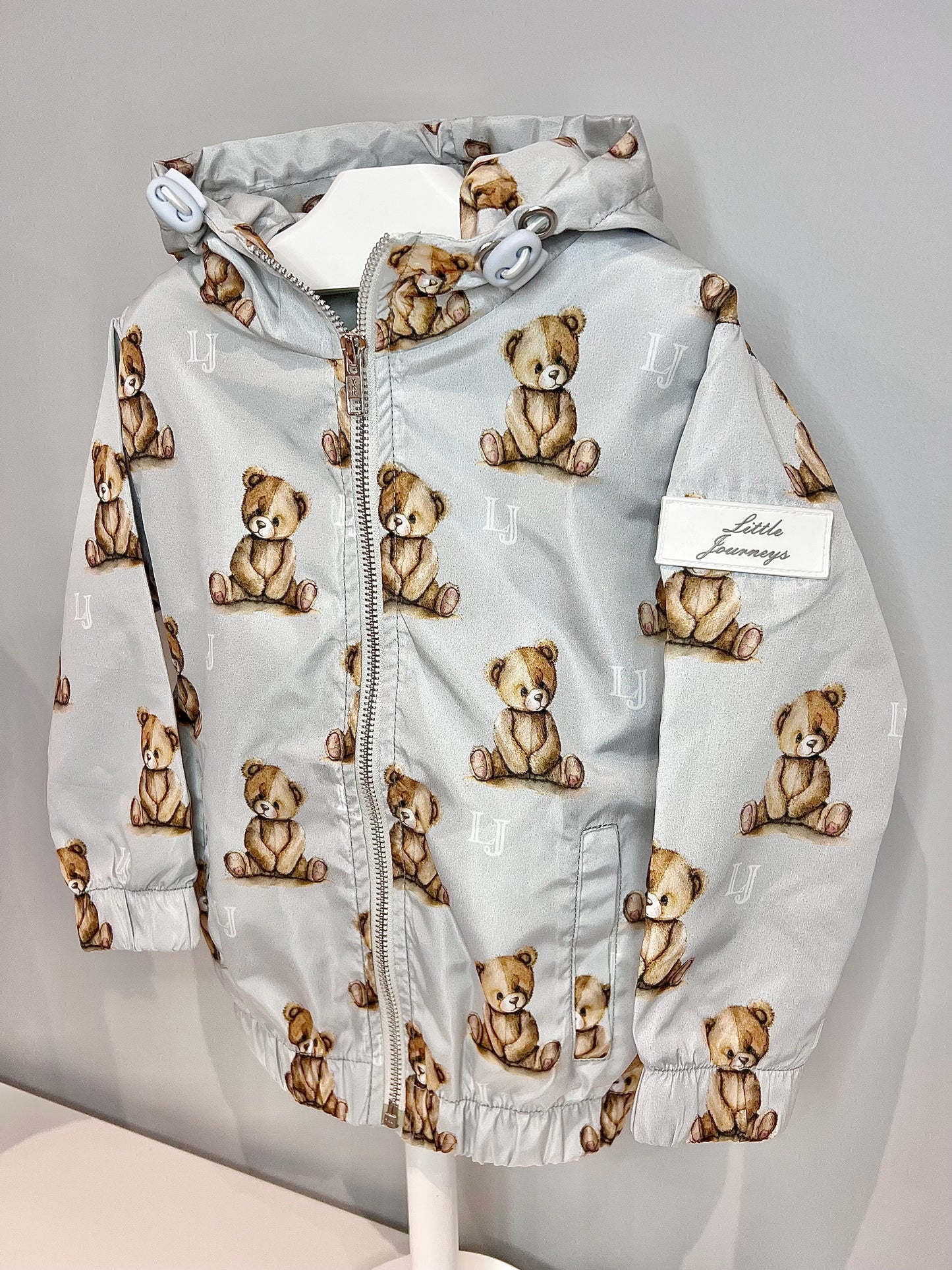 Arlo Pattern Teddy Rain Jacket Grey - Kids Waterproof Jacket