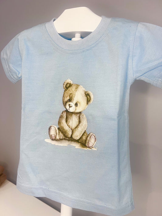 Arlo Teddy T-shirt Baby Blue - Kids Cotton T-shirt