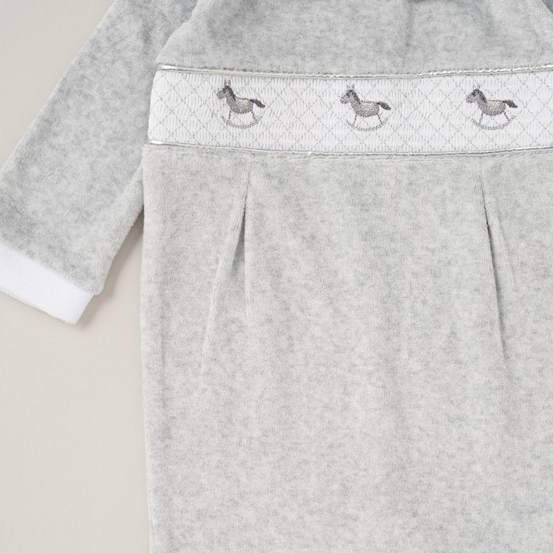 Smocked Grey Velour Rocking Horse Romper