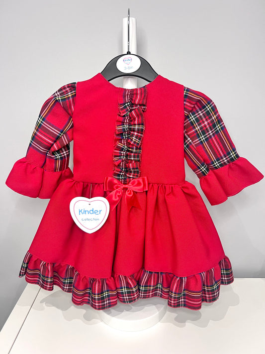 Kinder Baby Girls Tartan Red Dress with Long Sleeves, 3-6 Months