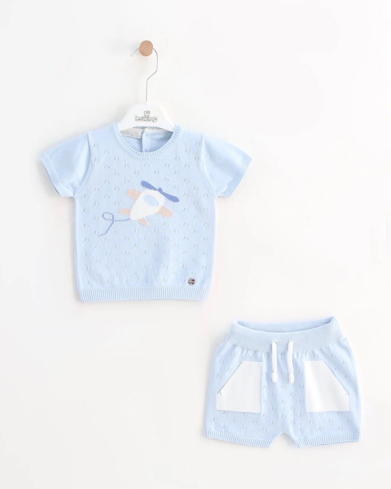 Leo King Knitted Aeroplane Shorts Set Blue