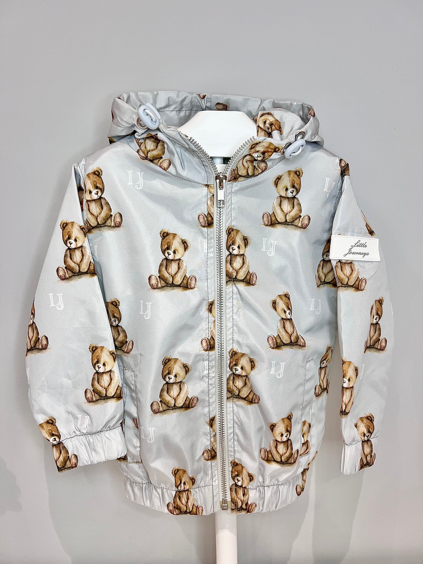Arlo Pattern Teddy Rain Jacket Grey - Kids Waterproof Jacket