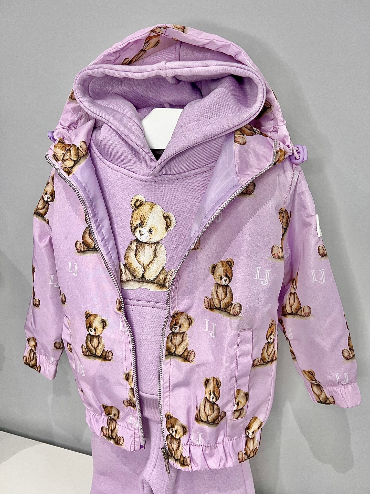*New Colour* Arlo Teddy Print Rain Jacket - Kids Waterproof Jacket Lilac