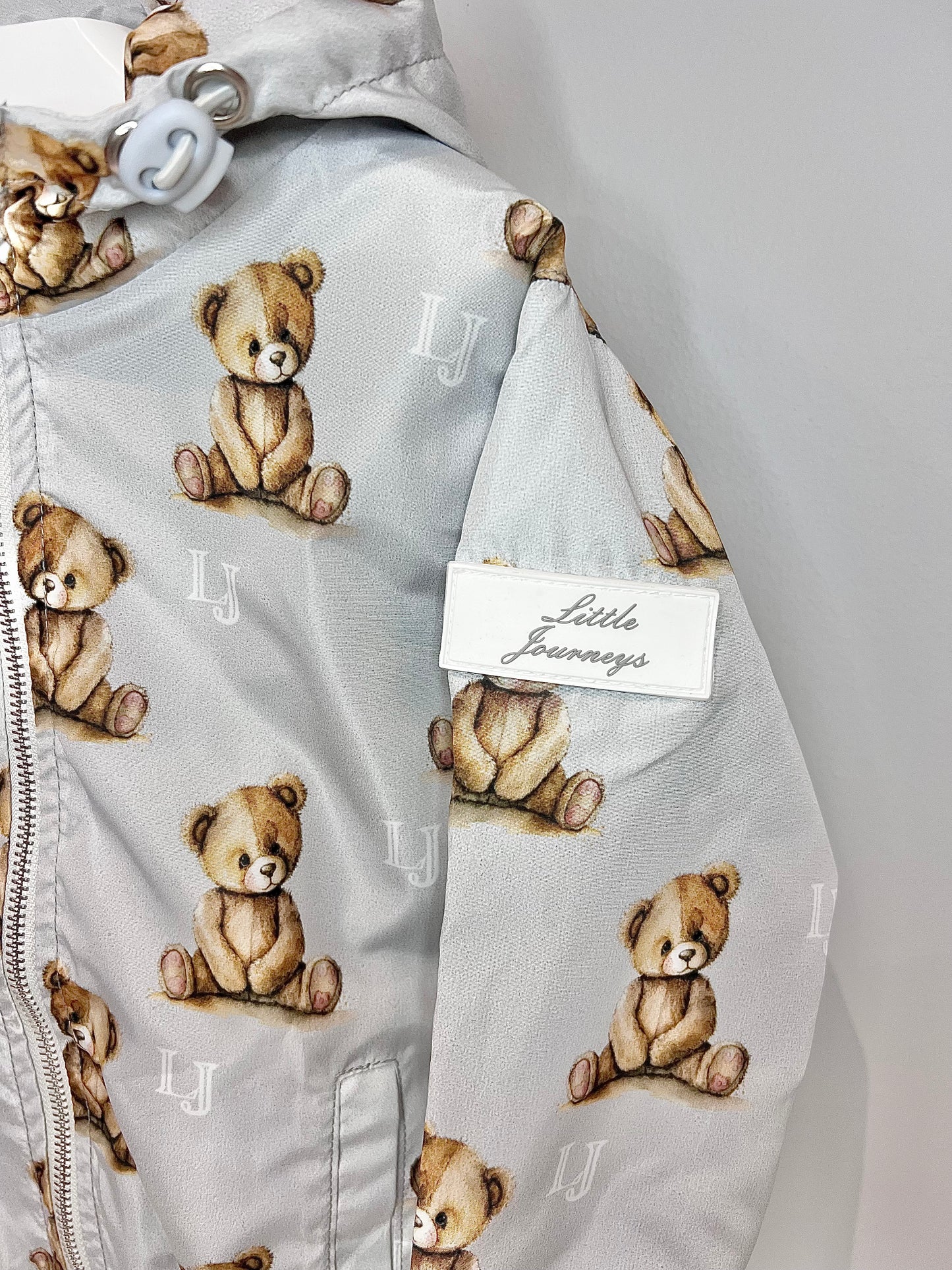 Arlo Pattern Teddy Rain Jacket Grey - Kids Waterproof Jacket