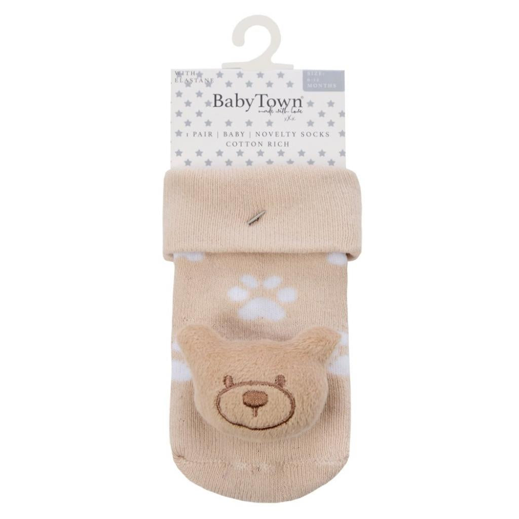 Teddy Bear baby grip socks beige