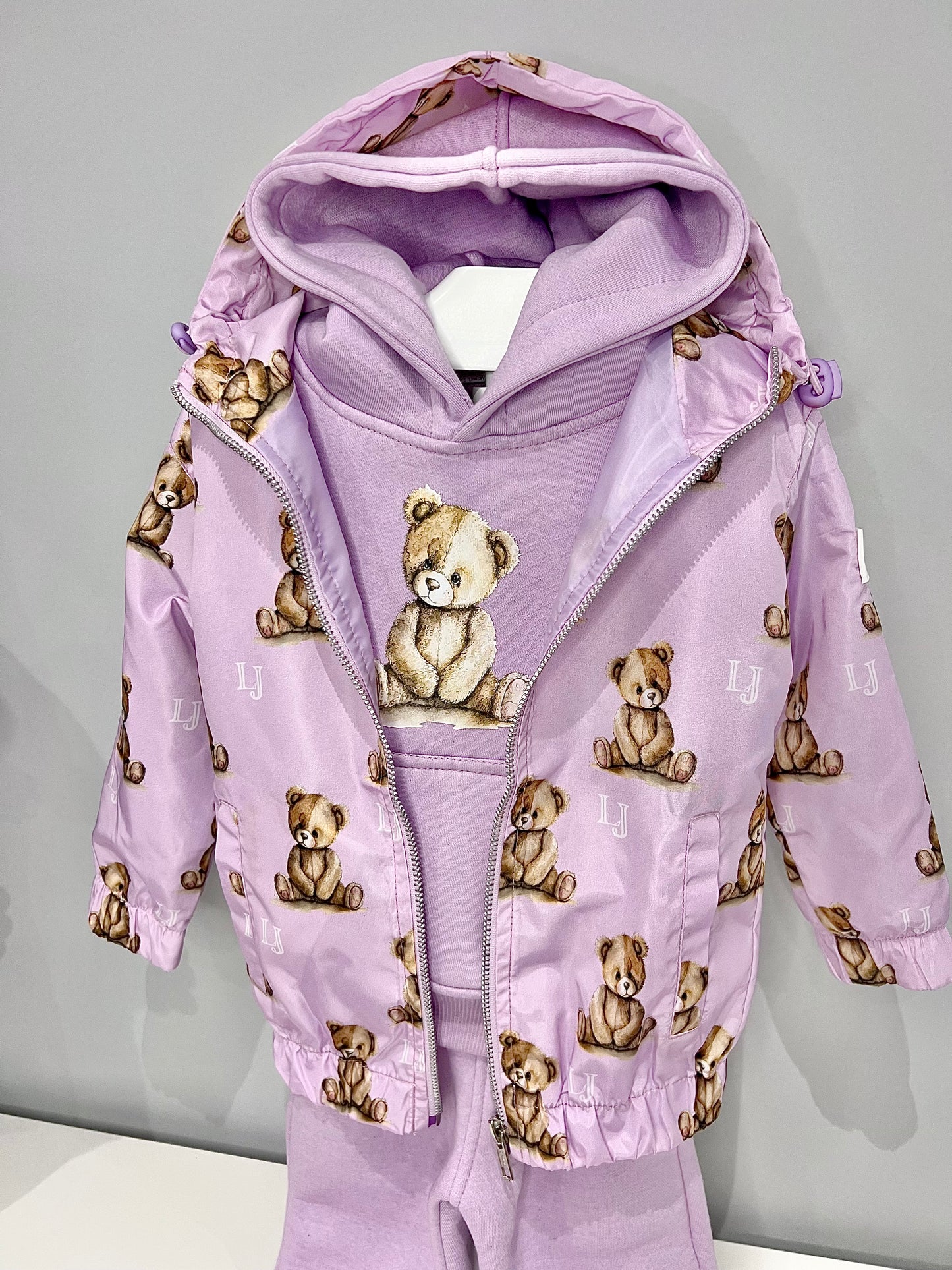 *New Colour* Arlo Teddy Print Rain Jacket - Kids Waterproof Jacket Lilac