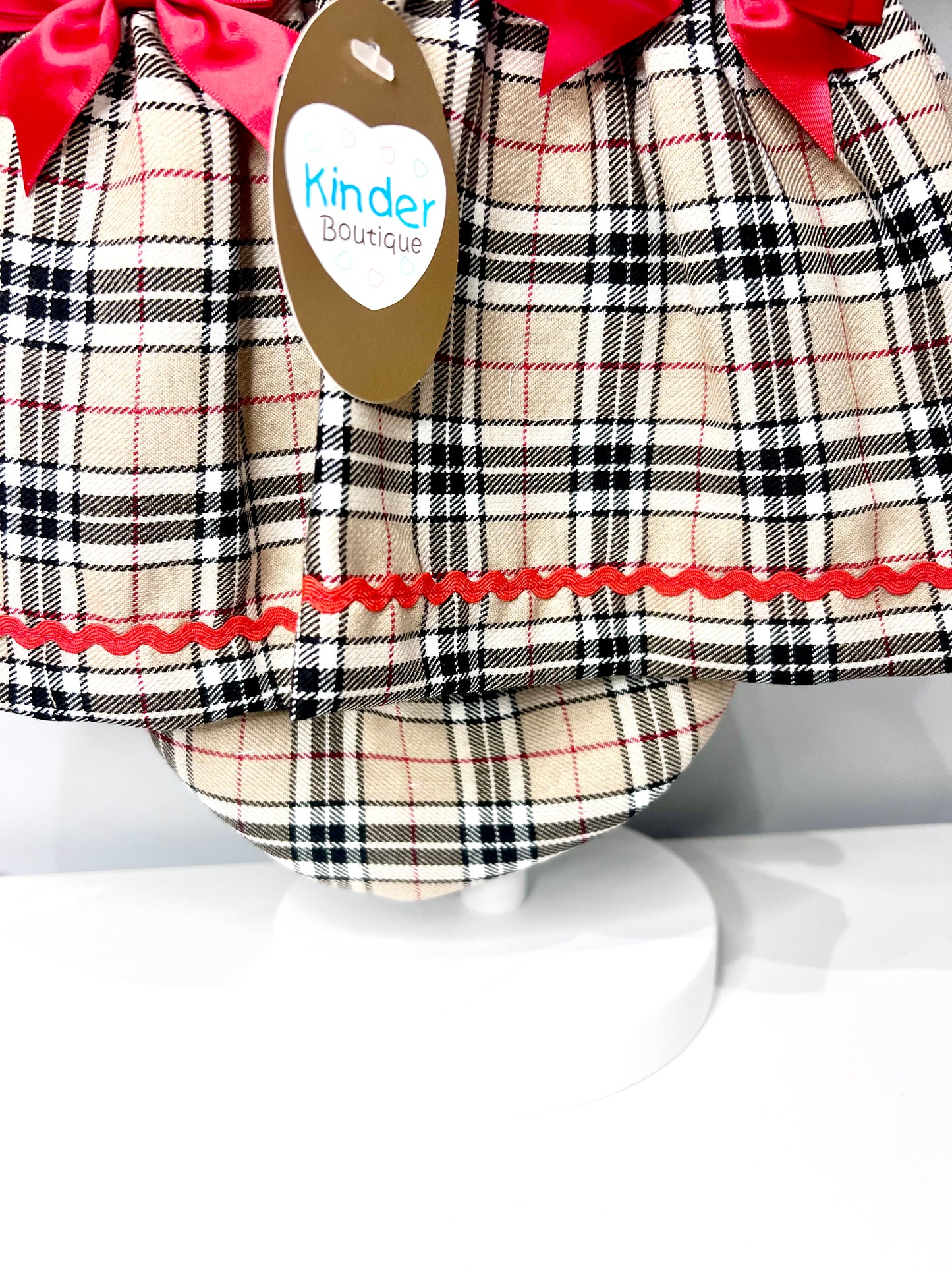 Kinder Baby Girl Tartan Christmas Dress with Bloomers - Beige Tartan Pattern 18-24 Months