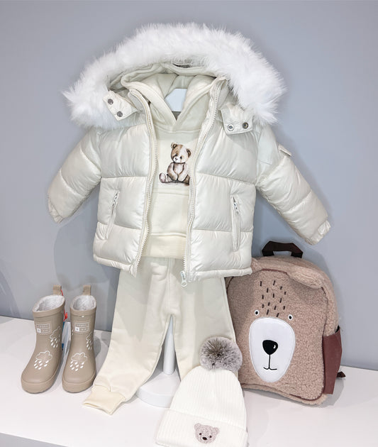 Fur Hood Coat Cream