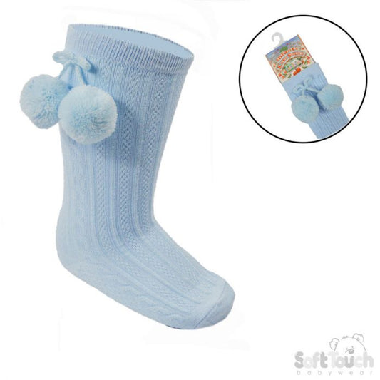 Blue Pom Pom Socks