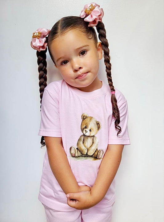 Arlo Teddy T-shirt Pink - Kids Cotton T-shirt