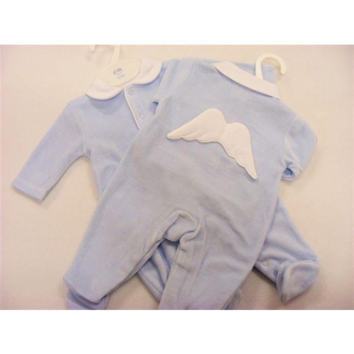 Blue Velour Little Cherub Sleepsuit