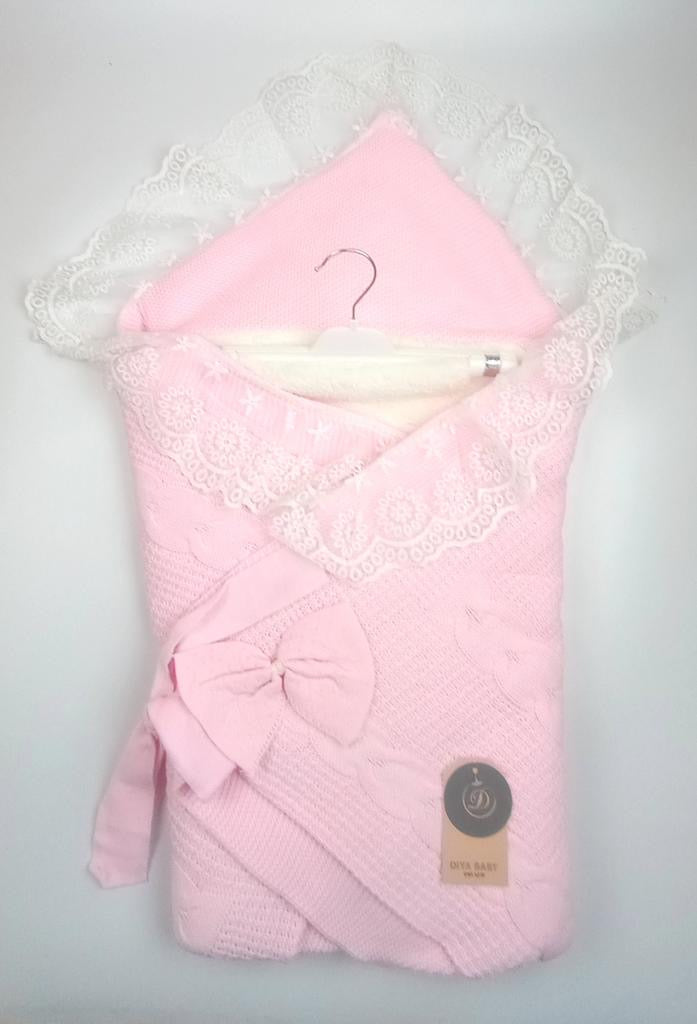 Knit Pink Swaddle With Lace Trim