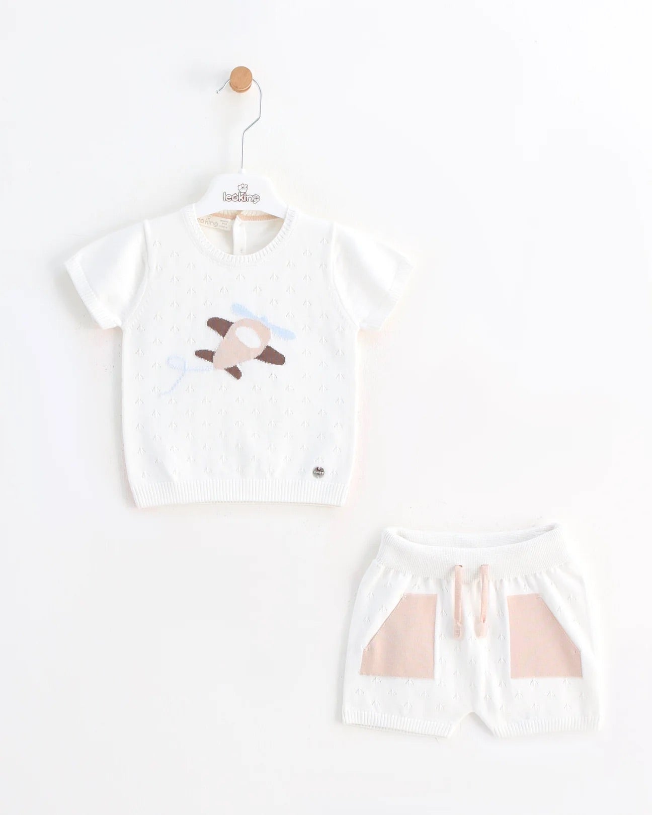 Leo King Knitted Aeroplane Shorts Set Ivory