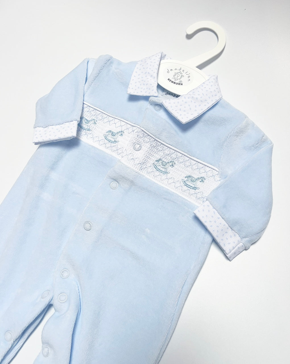 Blue Velour Rocking Horse Romper