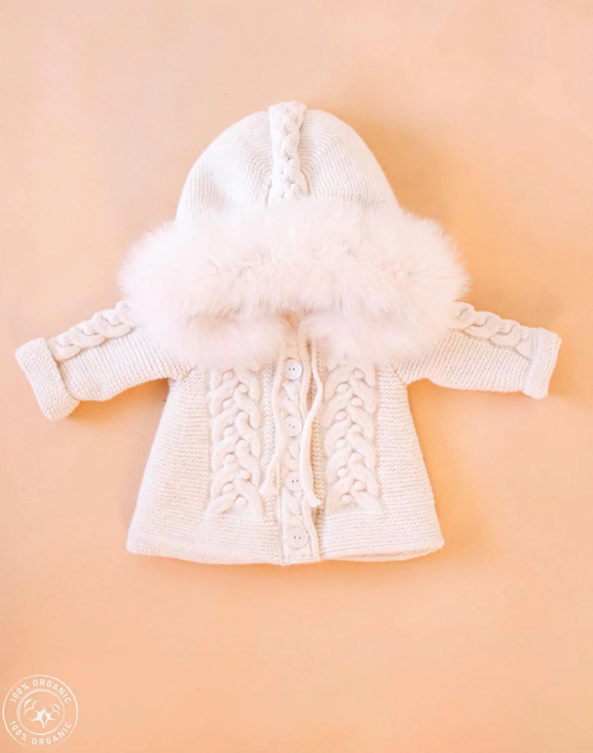 Girls Knitted Fur Cardigan Ivory