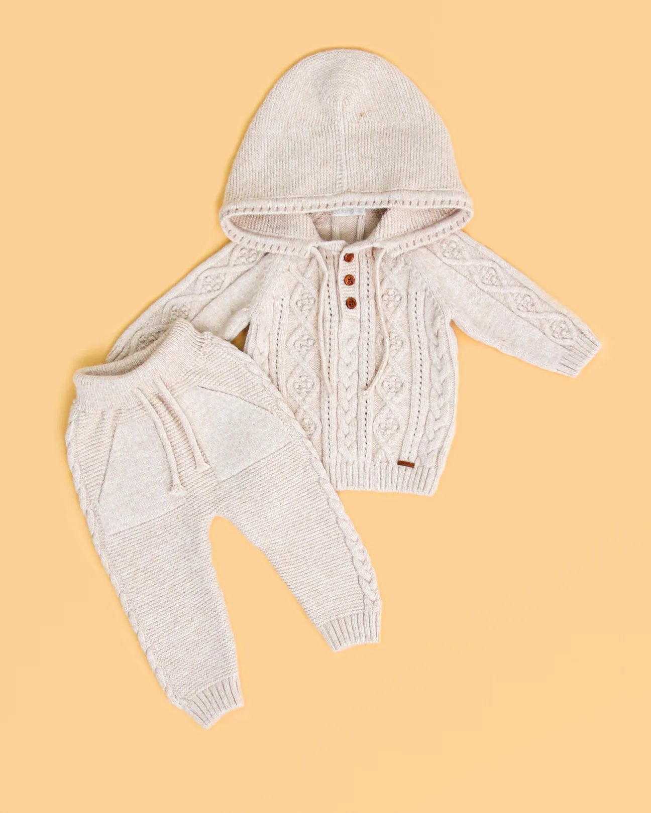 Knitted Hoodie Lounge Set Beige Leo King