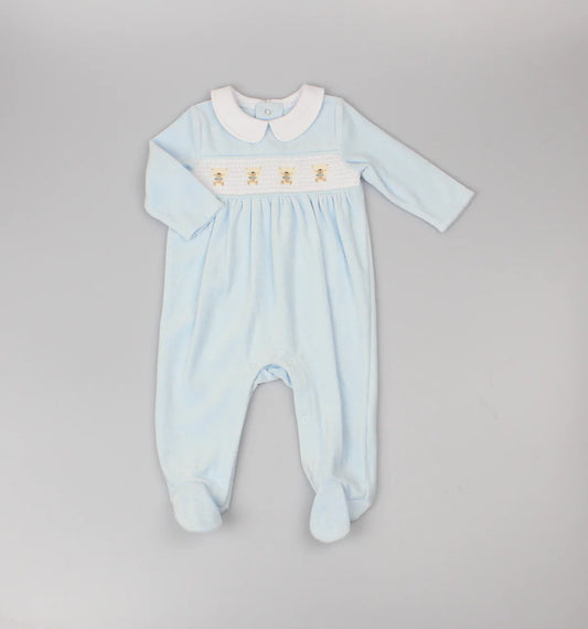 Bear Smocked Velour All In One