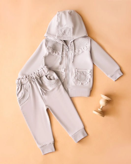 Frill Zip-Up Tracksuit Grey Leo King