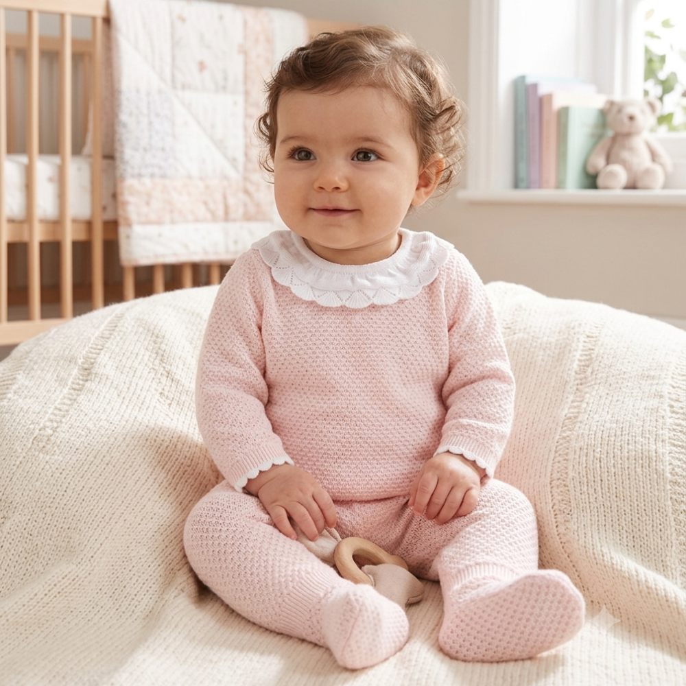 Baby Girls Frill Collar Knitted 2 Piece Outfit pink