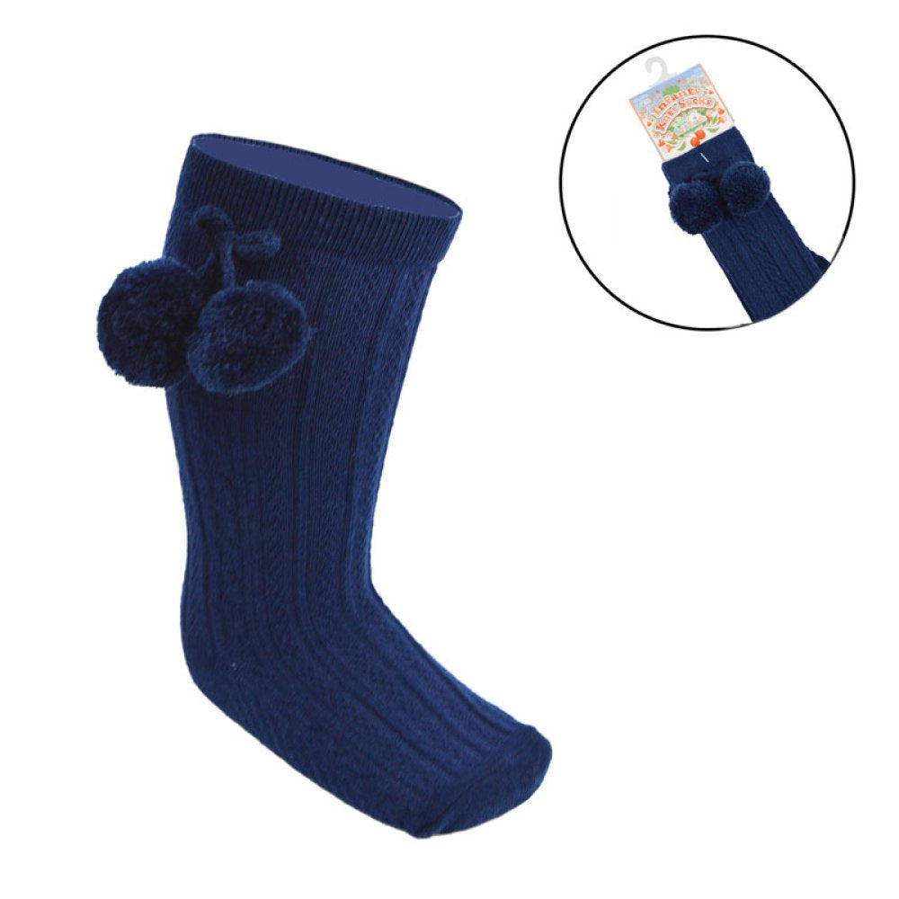 Navy Blue Pom Pom Socks