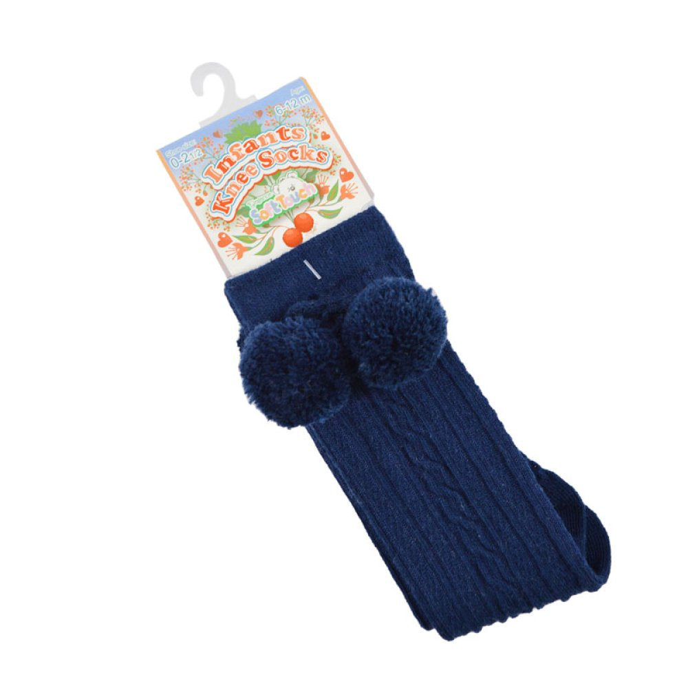Navy Blue Pom Pom Socks