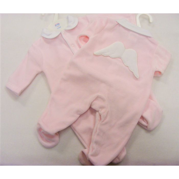 Pink Velour Little Cherub Sleepsuit