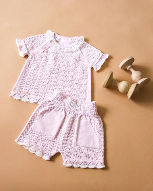 Pink Knitted Short Set