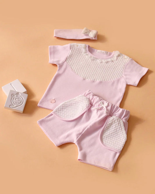 Pink Shorts Set with Headband