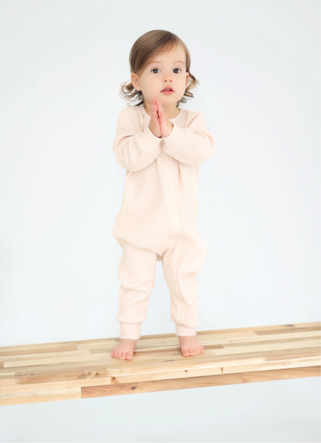 Zip Up Ribbed Romper Shortbread