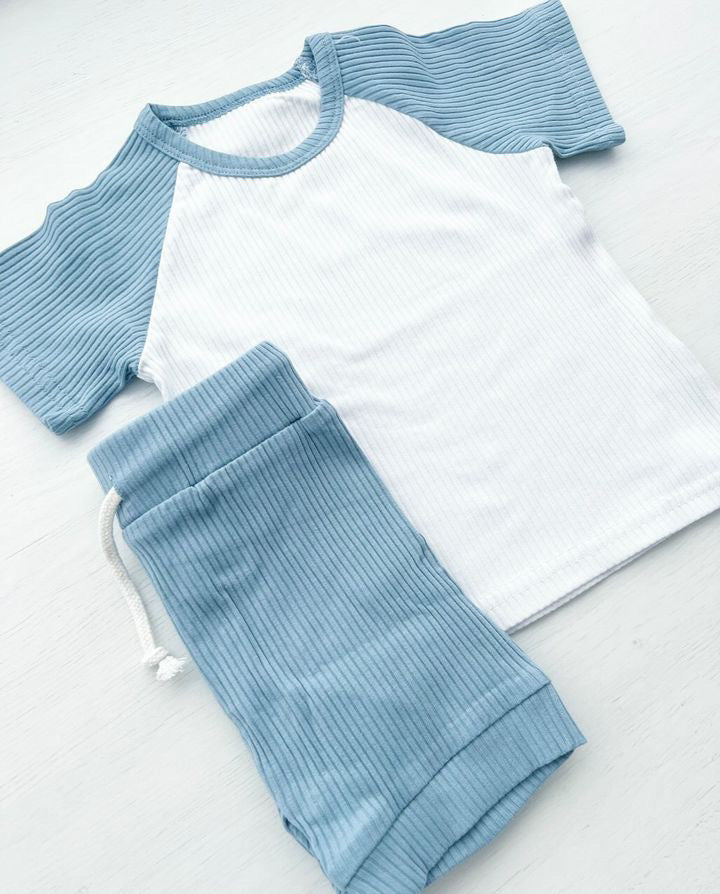 Ribbed T-shirt & Shorts Set Blue