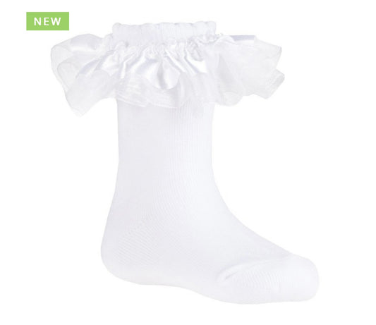 Organza Ribbon Frill Socks White