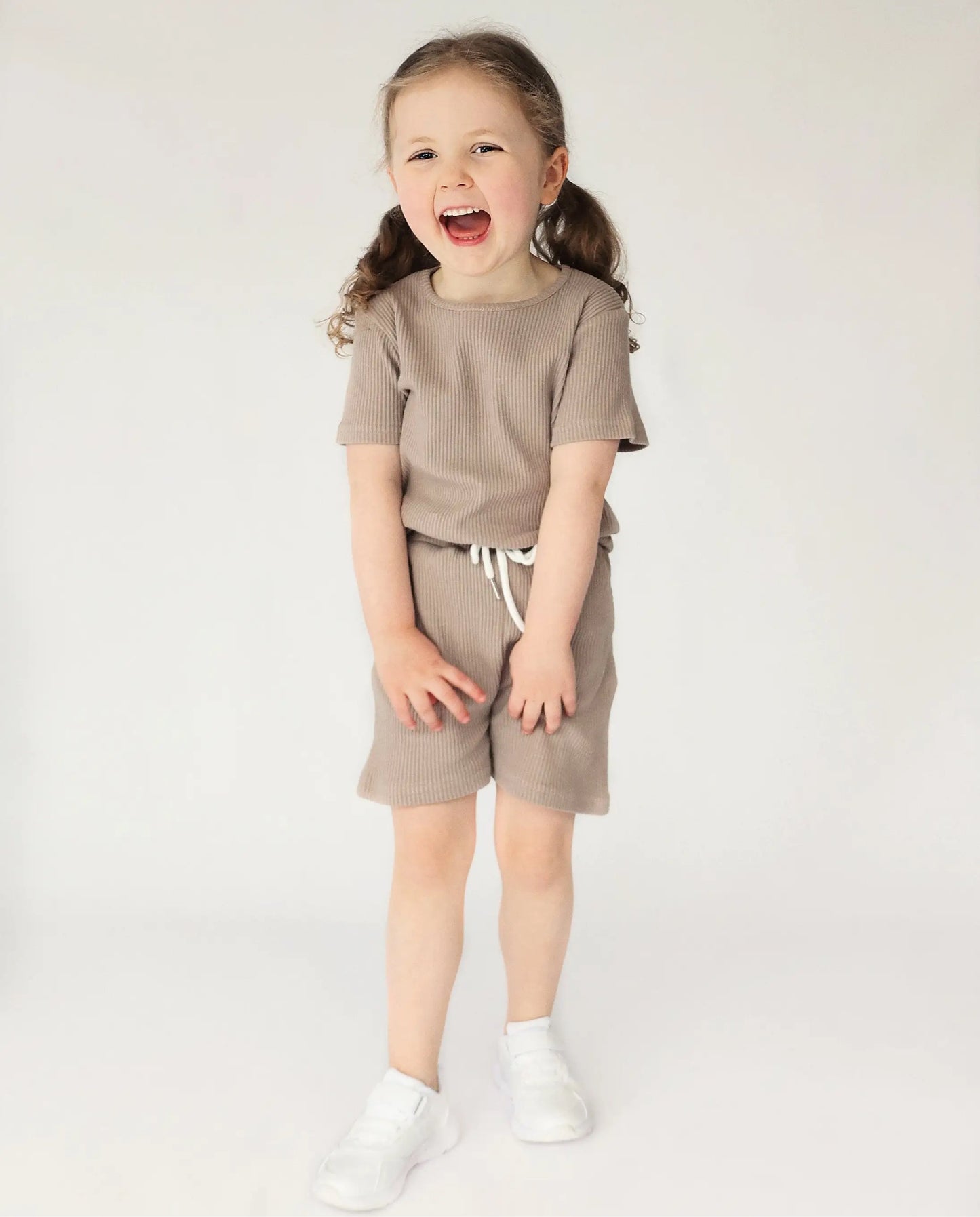 Ribbed Shorts Set Taupe